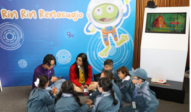 Estudiantes UNIMINUTO en actividad con niños de la FILBO 