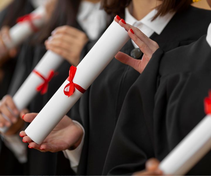 manos sosteniendo diplomas