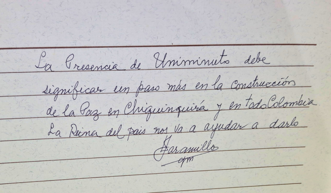 Mensaje Padre Diego Jaramillo, cjm, Libro de la Paz Chiquinquirá