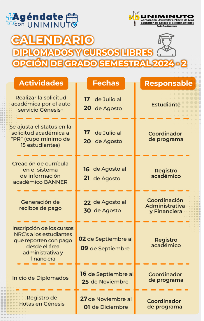 Calendarios diplomados y cursos libres