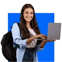 Estudiante feliz con computador