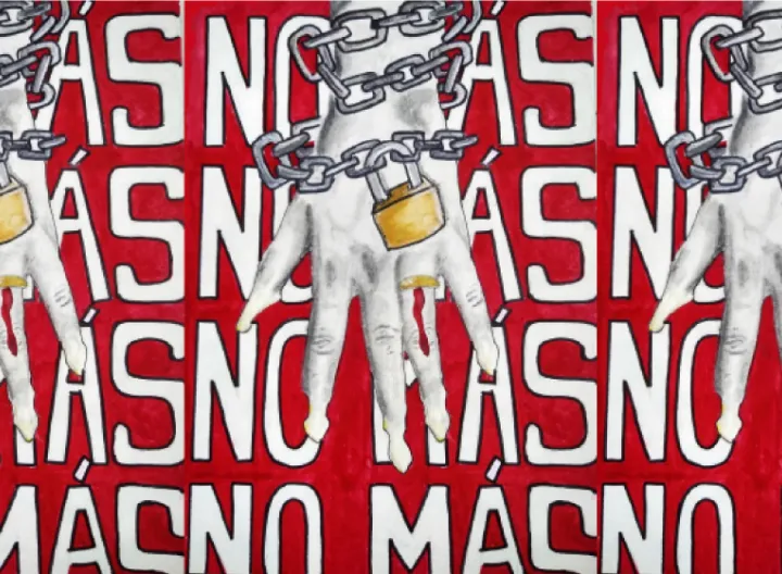 Es un diseño de un estudiante de comunicación gráfica con fondo amarillo y formas geométricas de color azul 