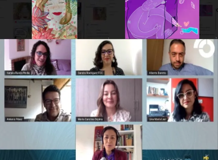 Pantallazo de una de las sesiones del evento y también de un par de ilustraciones exhibidas.