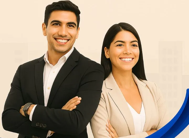 hombre y una mujer con ropa casual y sonriendo