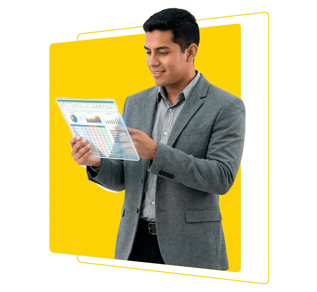 Hombre profesional revisando reportes financieros y gráficos de desempeño en contexto de contaduría pública y análisis contable